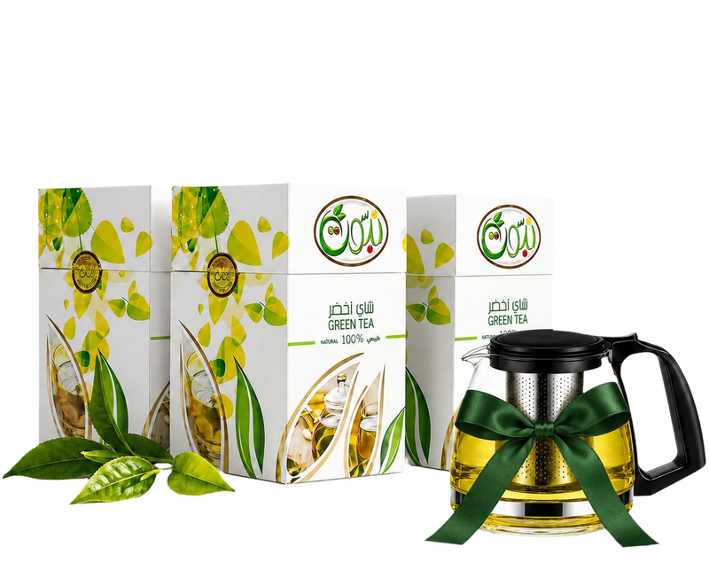 شاي نبوت الأخضر الصحي (عبوة من 3) + هدية (غلاية مجانية)